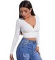Women's Deep V Neck Long Sleeve Cross Wrap Crop Tops