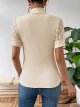 Women's Contrast Mesh Button Mock Neck T Shirt Short Sleeve Tee Top