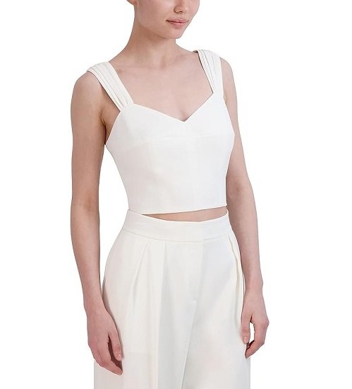 Women's Sweetheart Neck Sleeveless Shirred Strap Crop Top