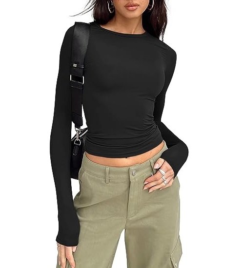 Women's Long Sleeve Fall Crop Tops Basic Layering Slim Fit T-Shirt Tops