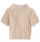 Women's Button Front Short Sleeve Cable Knit Crop Top Pullover Sweater